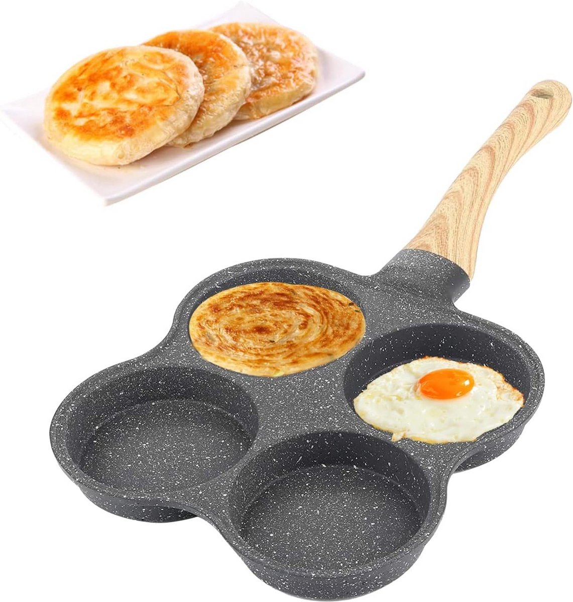 Koekenpan met 4 Gaten voor Pannenkoeken Eieren en Burgers Non-Stick Aluminium
