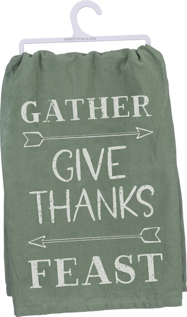 Katoenen Vaatdoek met 'Gather Give Thanks Feast' Tekst Neutrale Kleuren 71x71 cm