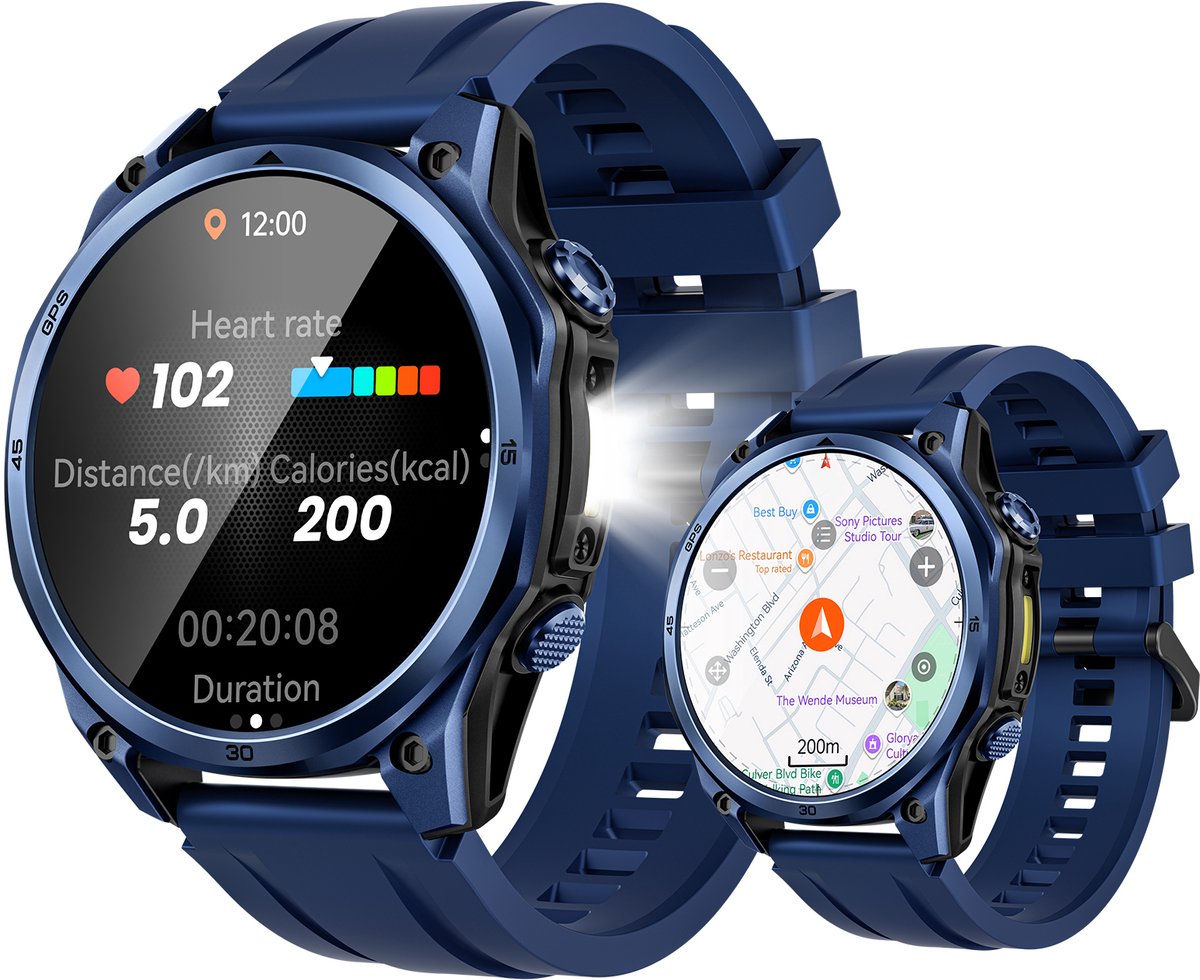 DOOGEE Anywise W1 Pro -Militair smartwatch-AI spraakbesturing-5ATM-Dual band GPS-Offline kaarten-170 sportmodi-1,43 inch AMOLED-Fitnesstracker-Bellen en gebeld worden-18 dagen extra lange batterijduur-Zaklamp-Geschikt voor Android en iPhone