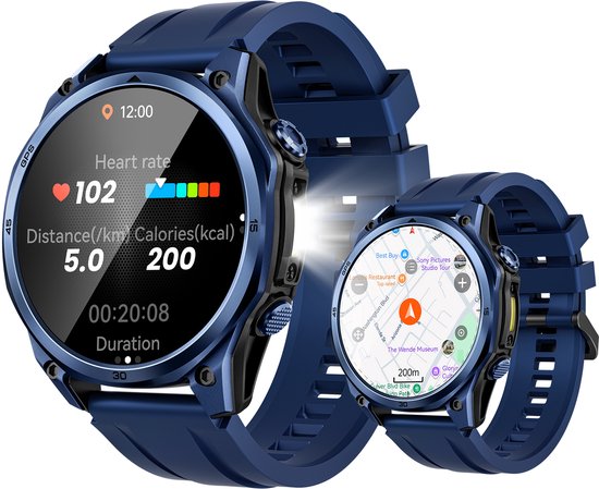 DOOGEE Anywise W1 Pro -Militair smartwatch-AI spraakbesturing-5ATM-Dual band GPS-Offline kaarten-170 sportmodi-1,43 inch AMOLED-Fitnesstracker-Bellen en gebeld worden-18 dagen extra lange batterijduur-Zaklamp-Geschikt voor Android en iPhone