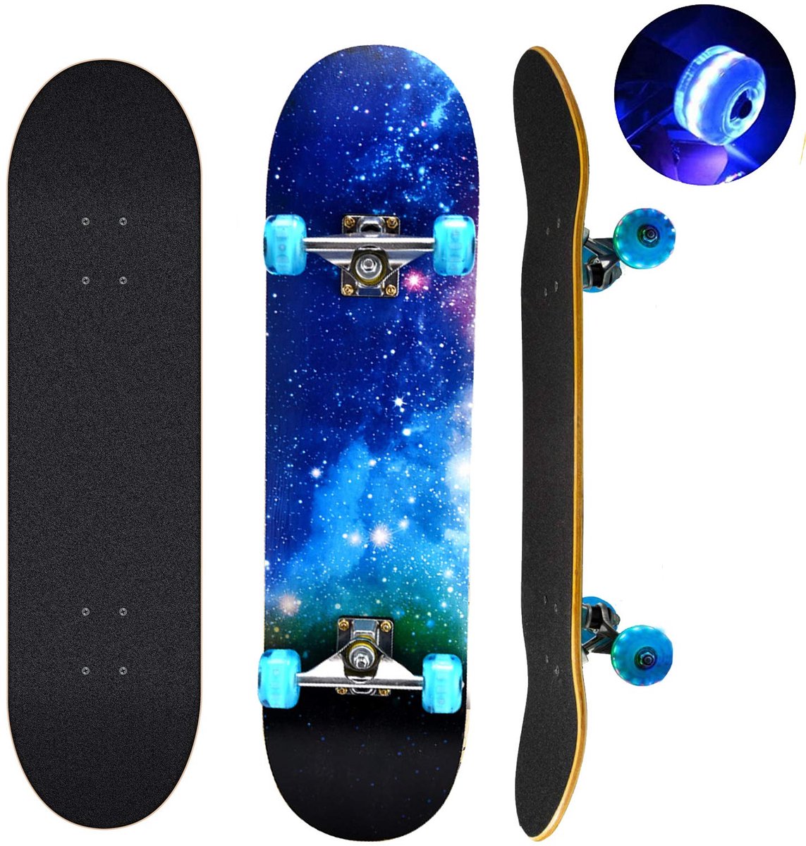 Unyqoos® Stevig skateboard met knipperende wielen voor alle leeftijden en niveaus Blauw