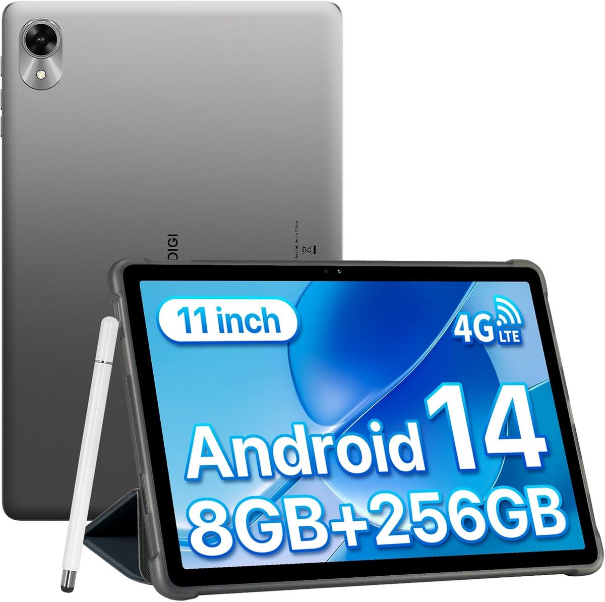 11 Inch Android 14 Tablet met Stylus en Beschermhoes - 8GB+256GB Opslag, Dual SIM, GPS, 7200mAh Batterij