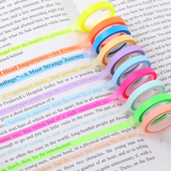 10 Rollen Highlight-Tape, Farbig, Transparent, Ablösbar – 0,6 X 5 M Pro Rolle