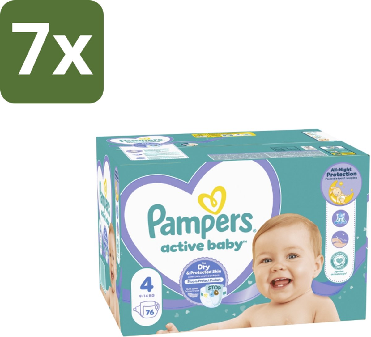 7 x Pampers – Luiers – Baby Dry Maat 4 – 76 Luiers - Baby Droog Luis - Baby Droog Luis 4 - Baby Droog Luis 4-76 Stuks - Droge Baby Luis - Droge Baby Luis 12 Uur