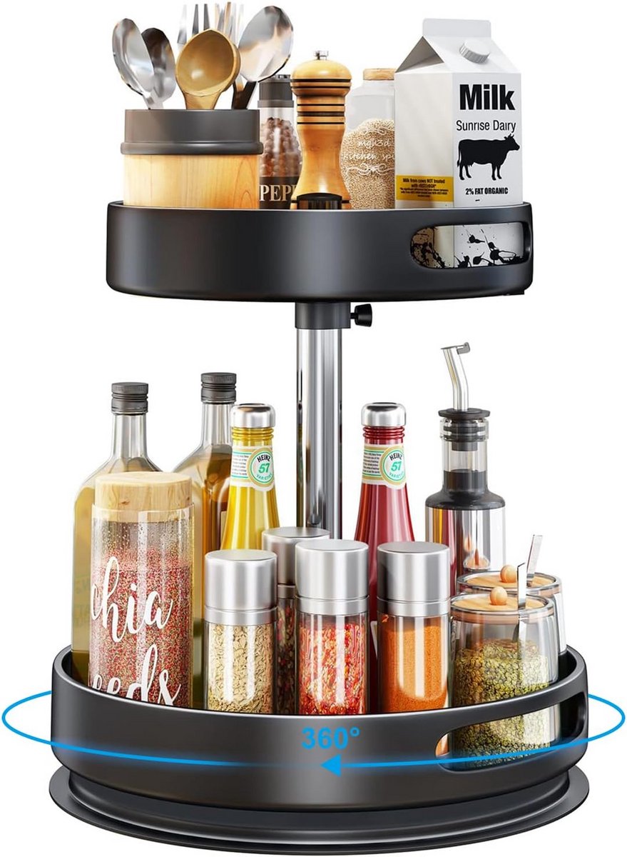 Draaiplateau RVS en Zwart voor Keuken Organizer Opslag – 30cm en 25cm Set