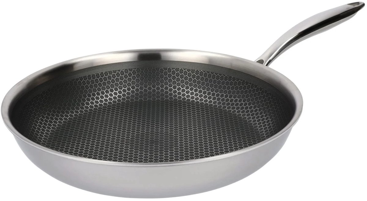Silvercrest Premium Hybride RVS Pan - Ø 28 cm - met antiaanbaklaag - Geschikt voor alle soorten kookplaten - Buitenzijde van RVS binnenzijde met aluminium kern voor optimale warmteverdeling - Krasbestendige antiaanbaklaag door verhoogde RVS structuur
