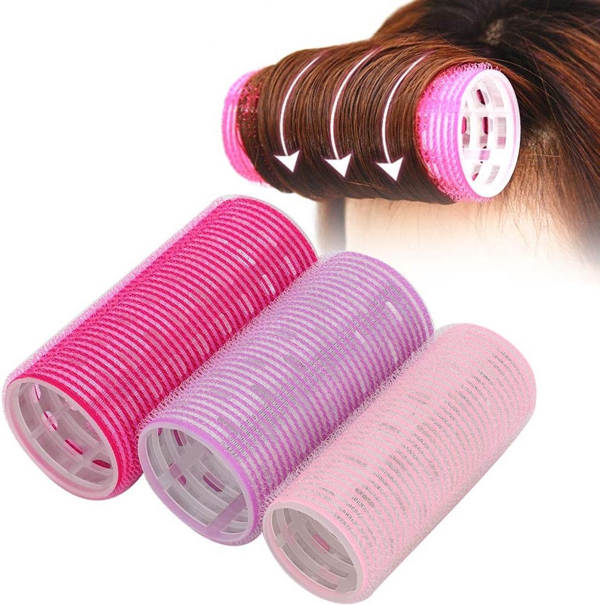 Grote Zelfklevende Haarrollers Set (3 Stuks) voor Volume en Pony Styling