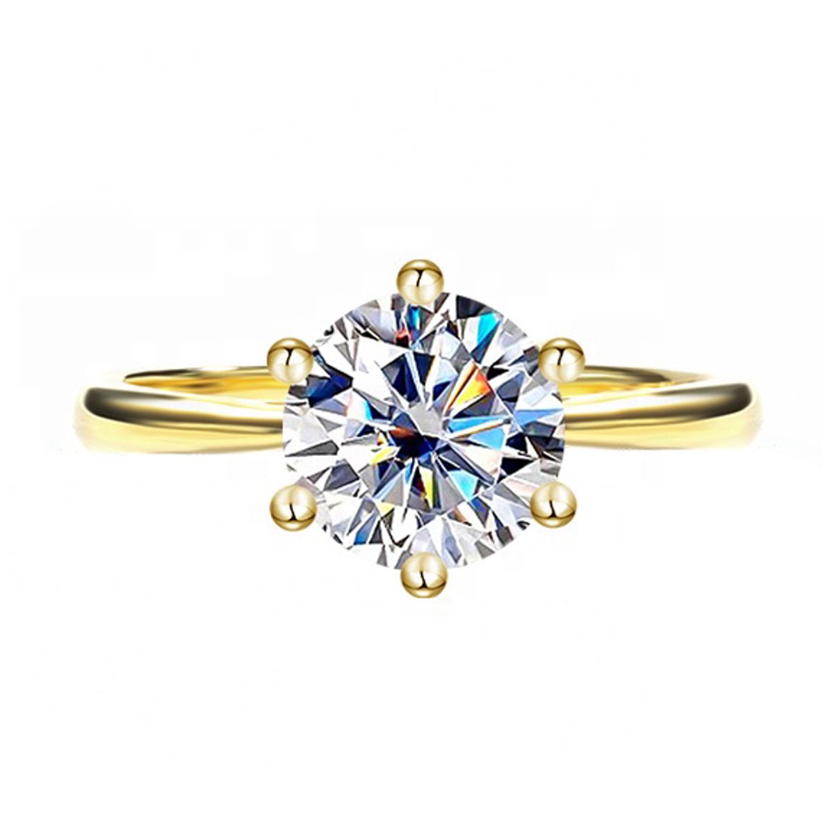 Titanix Ring Dames - 1 Karaat Moissanite met GRA Certificaat (Diamant Alternatief) - 925 Sterling Zilver – 18K Goud Verguld – Solitaire ring – Luxe Ring - Maat 17.25 mm / 54