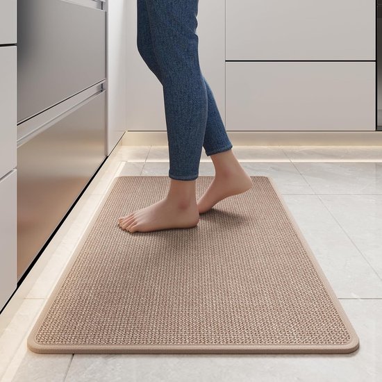 Chemin de cuisine - Tapis de cuisine - 44x120cm - Antidérapant - Lavable - Chemin à dos caoutchouc - Facile à nettoyer - Tapis de sol à séchage rapide pour cuisine, couloir, buanderie - Marron