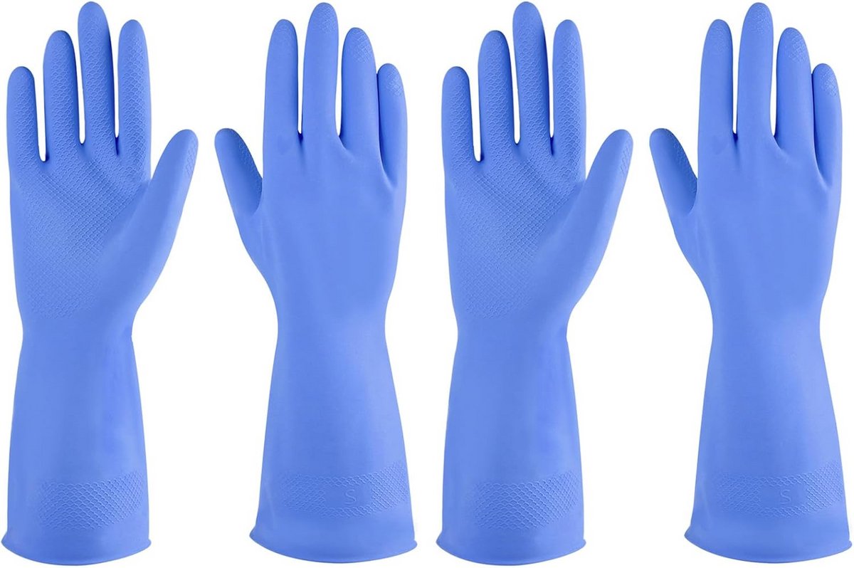 Set van 2 Herbruikbare Rubberen Afwas- en Schoonmaakhandschoenen (Maat M, Blauw)