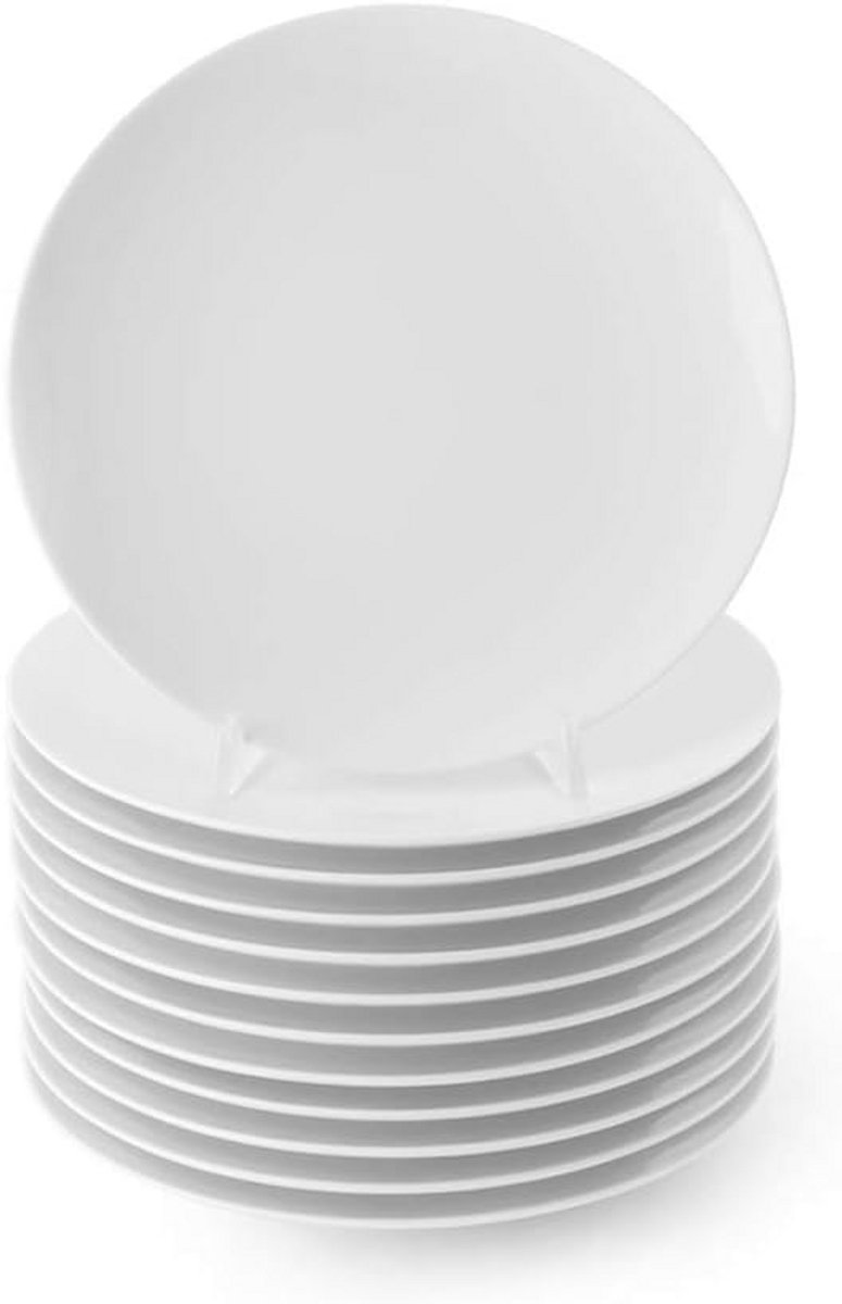 Set van 12 Witte Porseleinen Ontbijtborden - Diameter 20 cm