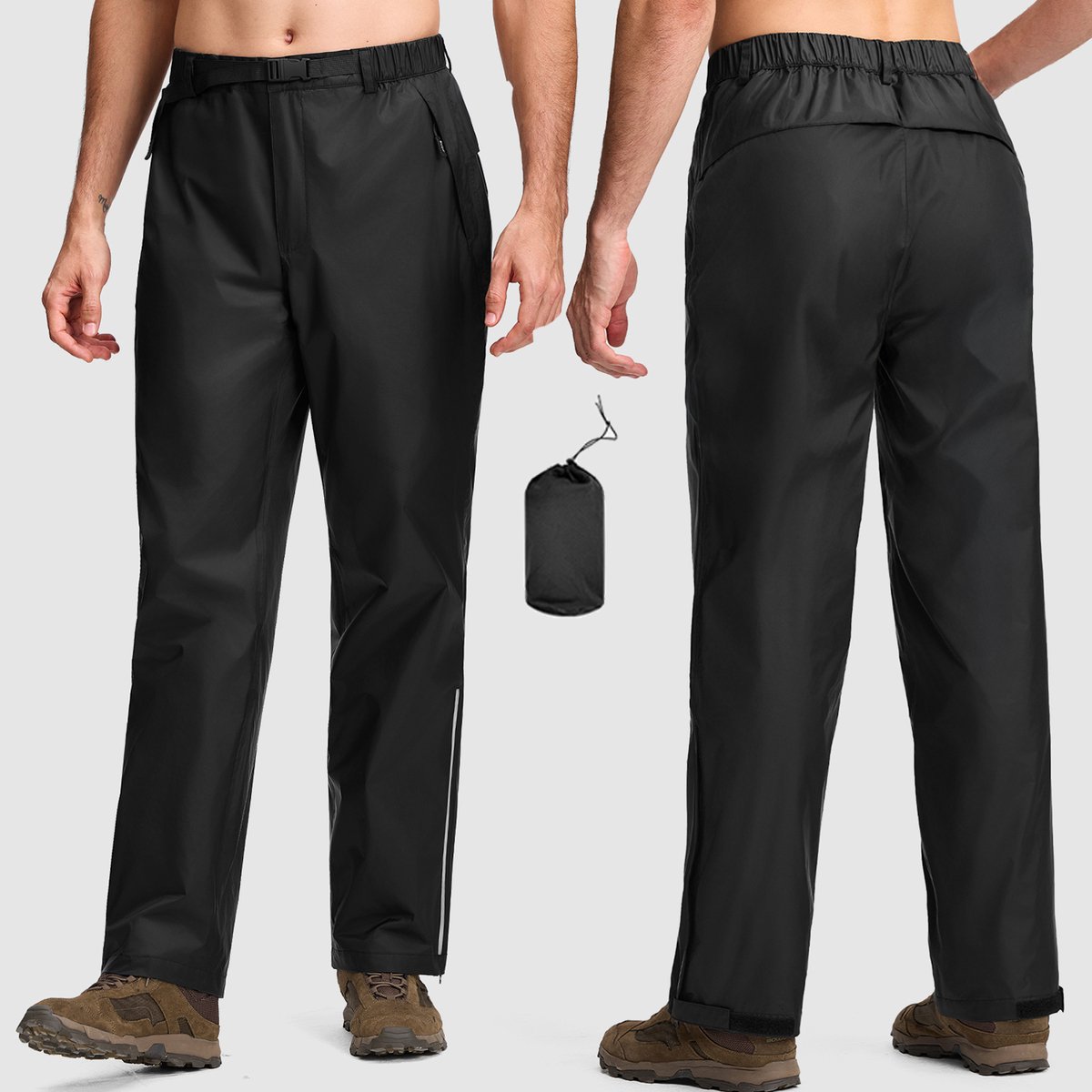 BUBW Outdoor Broek Mannen - Regenbroek - Winddichte Wandelbroek - Inclusief Opbergtas - Outdoor Hiking Winterbroek - Waterdichte - Maat XL - Zwart