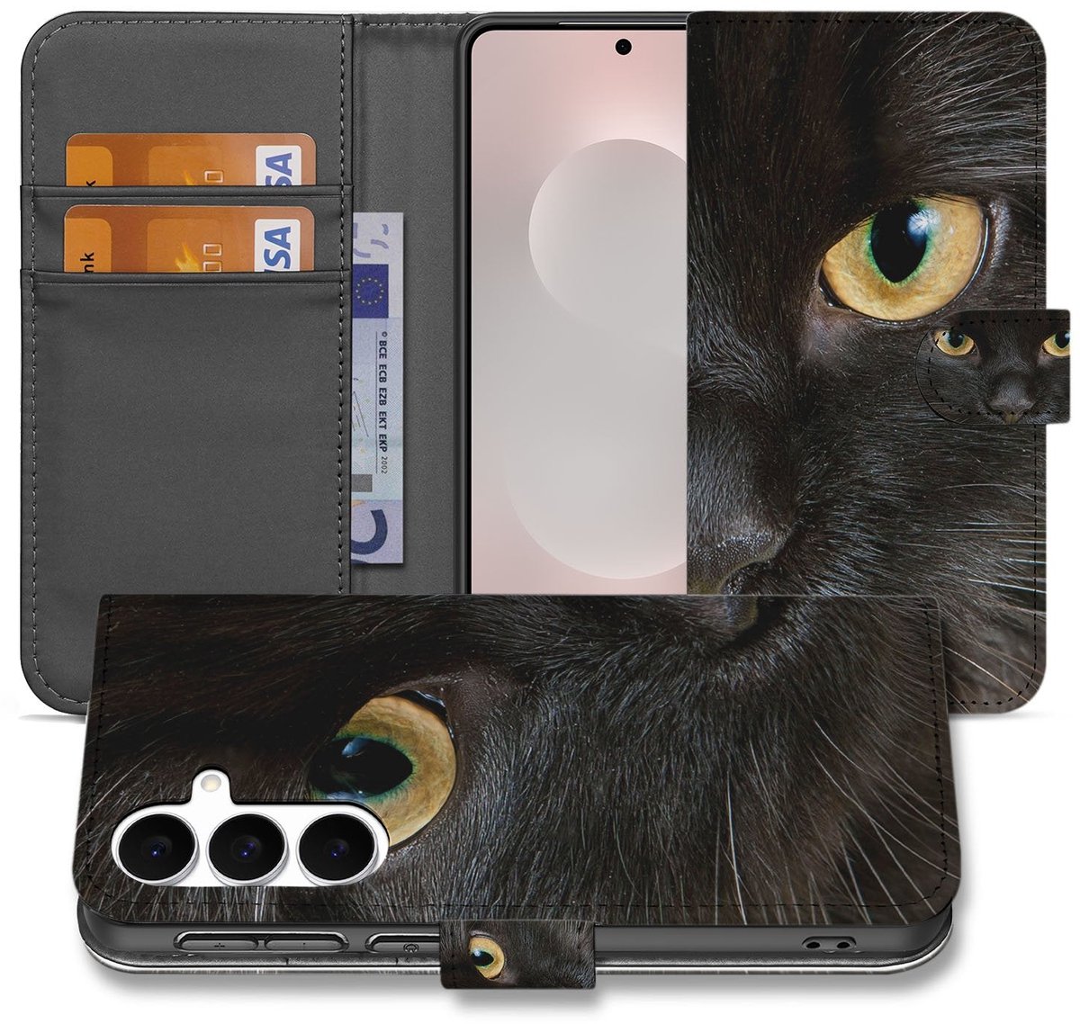Samsung Galaxy S25 FE Portemonneehoesje Zwarte Kat Met Pasjes