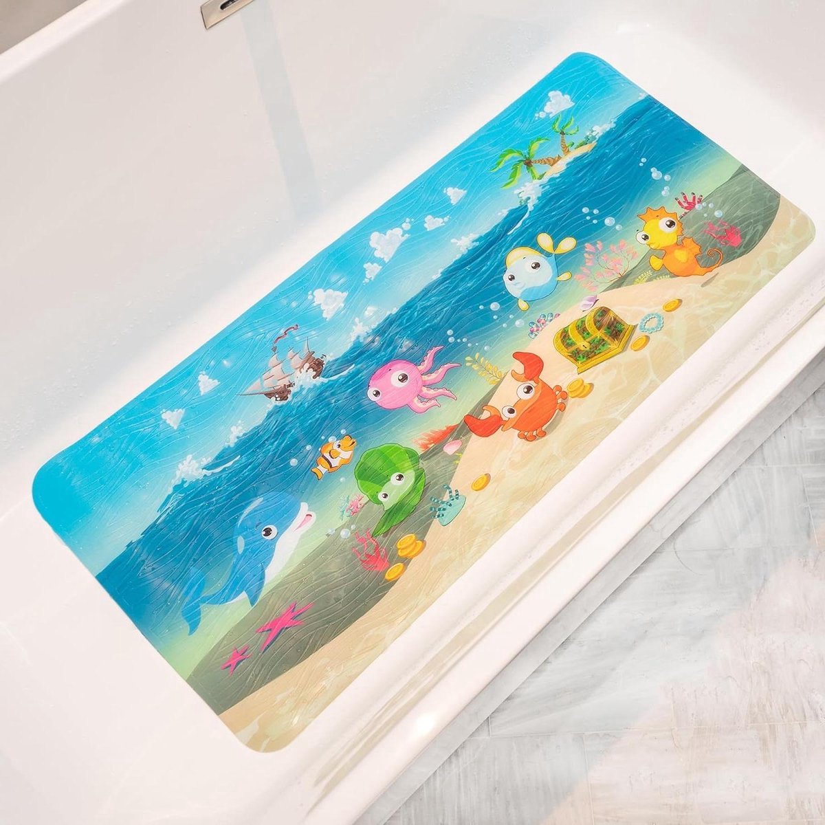 Stunq® Antislip badmat voor kinderen en peuters - leuke en veilige badtijdervaring 86 x 39 cm (Blue Ocean)