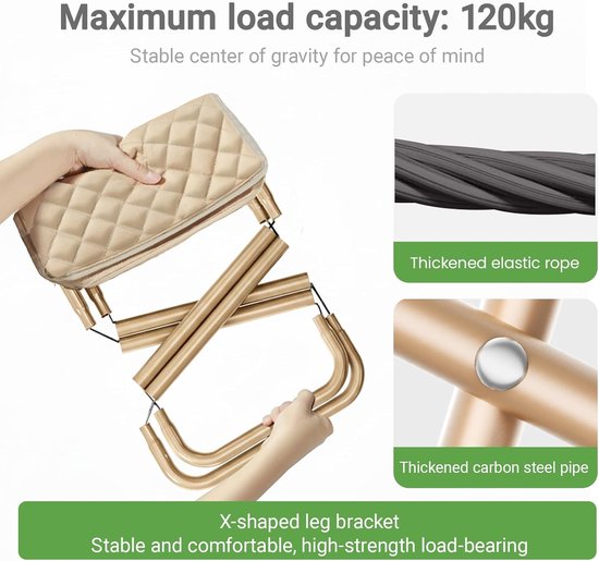 Opvouwbare Zak Stoel 30 cm - Lichtgewicht Reis Kruk - Dikke Camping Kruk - 350 lbs Draagvermogen - Khaki Kleur - Voor Outdoor Activiteiten - Compact en Draagbaar van Merkloos — afbeelding 5