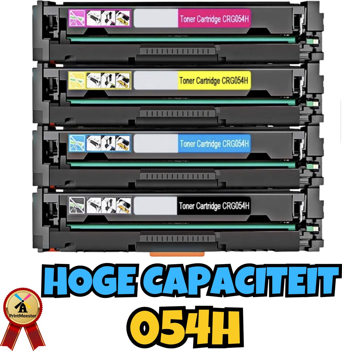 Pack van 4 Compatibele Toners Canon 054H – Zwart, Cyaan, Magenta, Geel – Hoge Capaciteit – Voor i-SENSYS MF640 / LBP620 Series