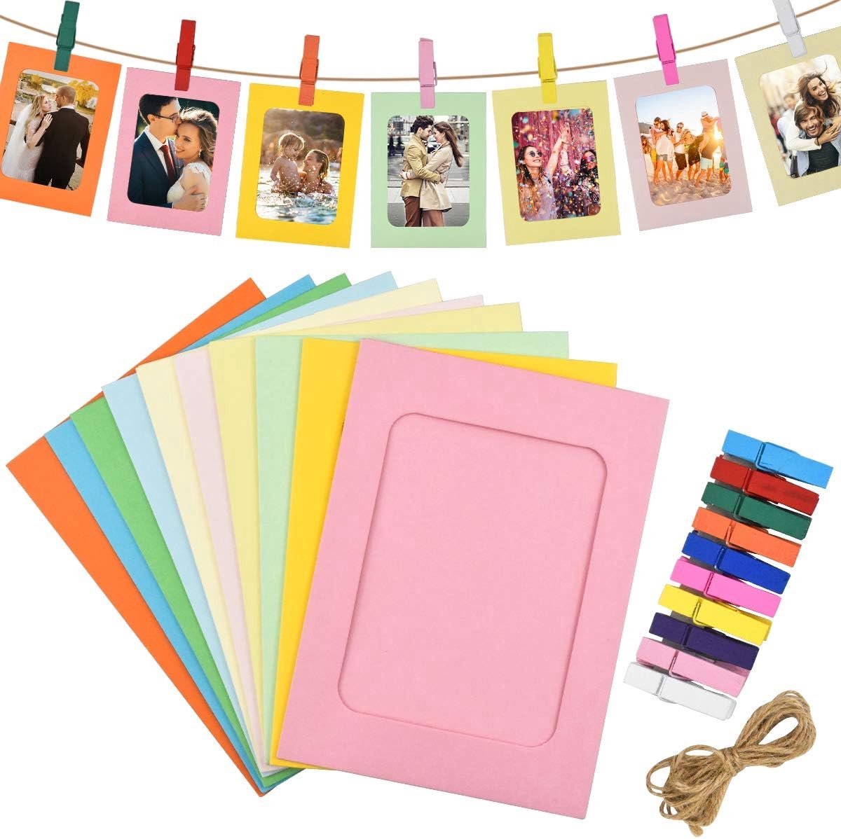 Stunq® Creatieve Fotolijstenset van 30 Stuks met Mini Clips en Henneptouw voor Diverse Fotoformaten