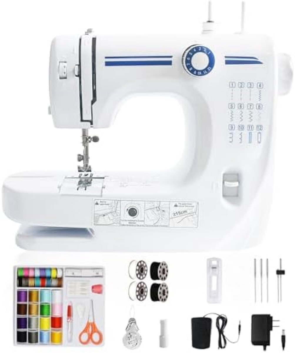 Compacte naaimachine voor beginners met 12 steekpatronen en voetpedaal