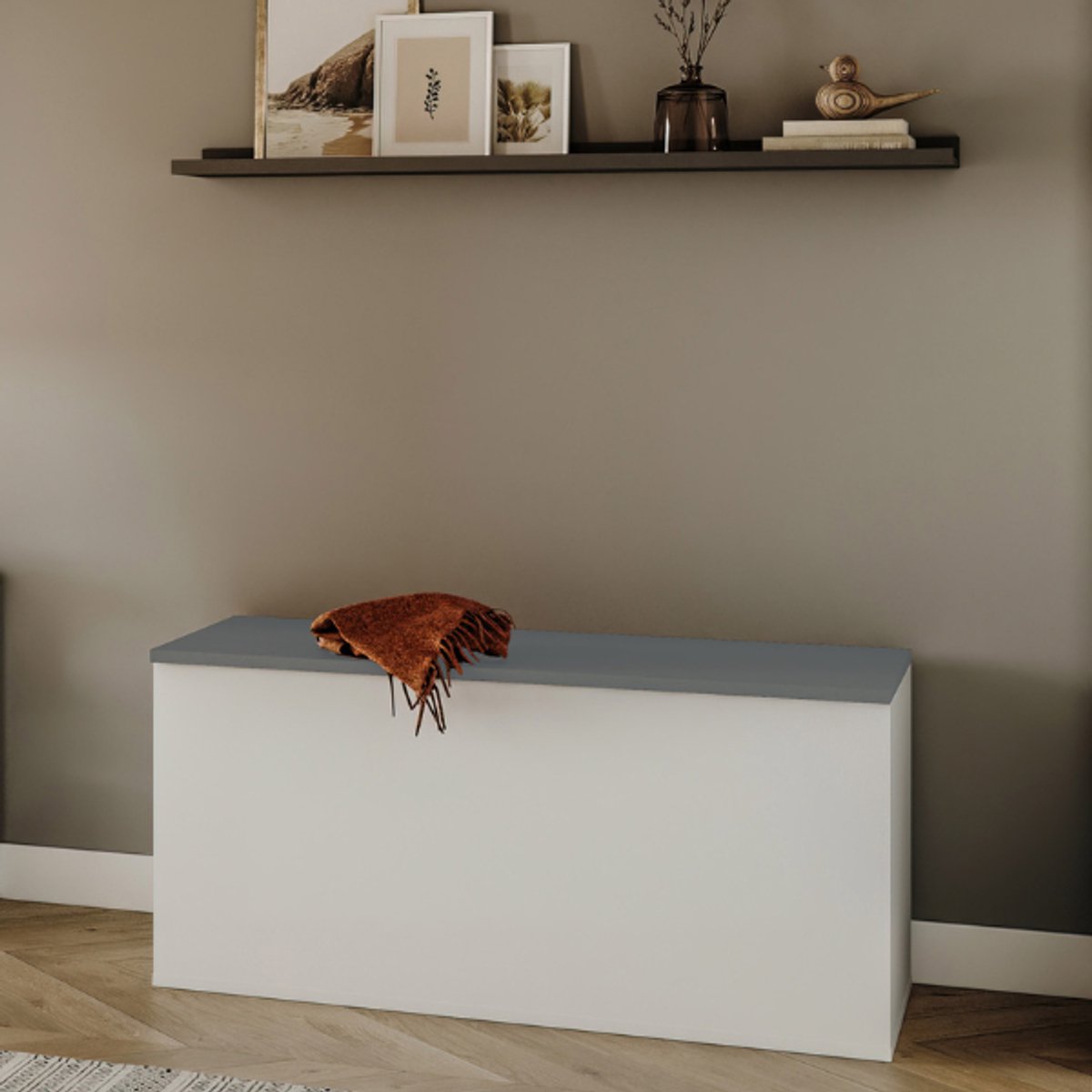 Bank Knox Met Opbergruimte - Wit/celadon Grijs - Symbiosis - Schoenenkast Met Zitbank - Wit - Melamine; Spaanplaat