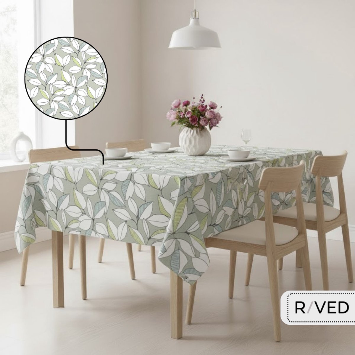 Raved Tafelzeil – 140 cm x 200 cm – Lichtgroene Bladeren – Groen – PVC – Afwasbaar