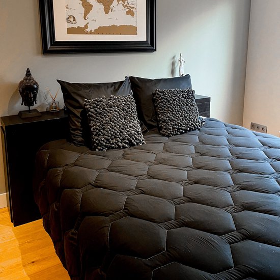 HappyBed Couette toute l'année simple 200x200 - Double - Couette lavable sans housse - Imprimée sans housse - Couette sans housse avec impression - Noir