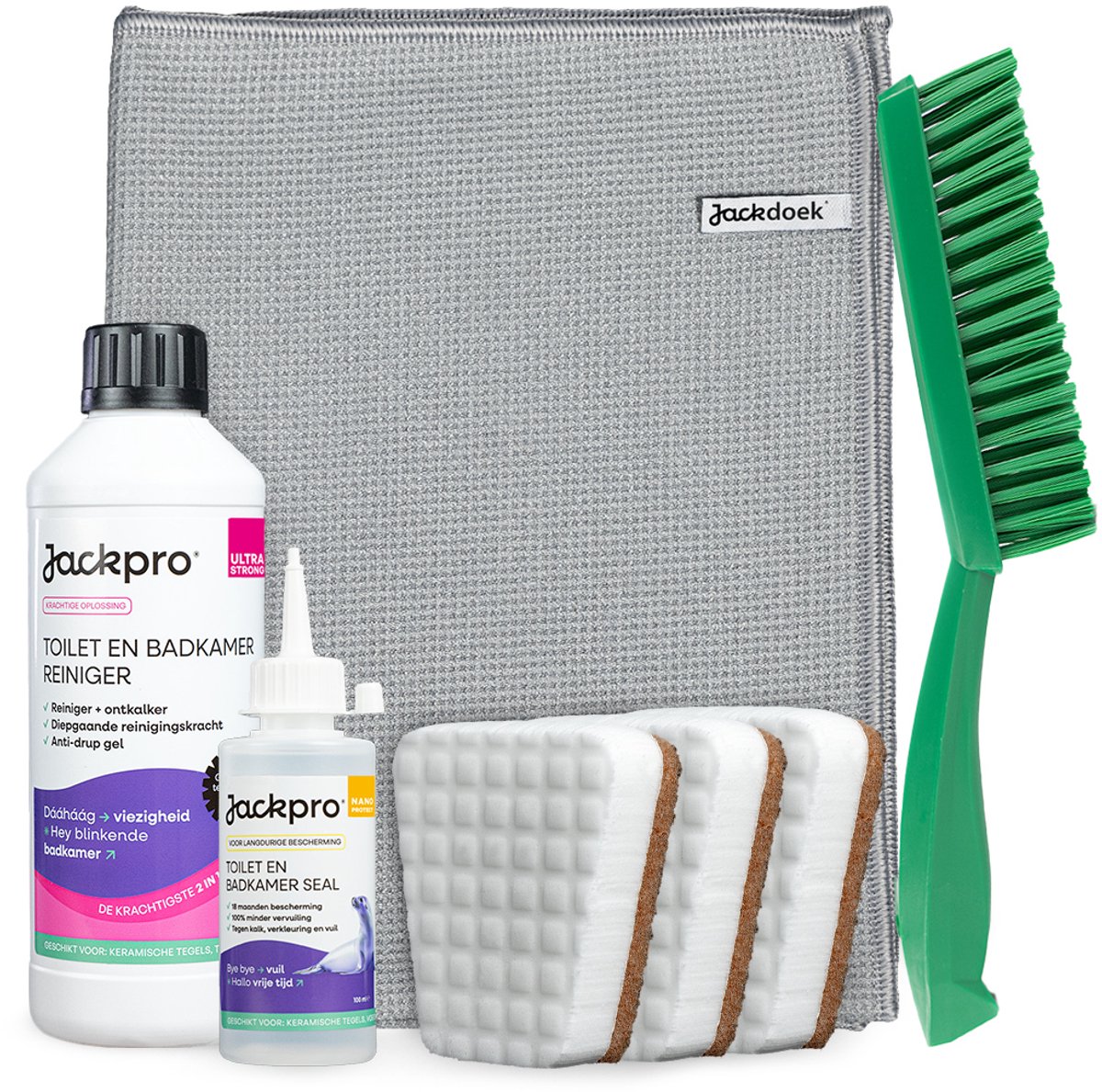 Jackpro Badkamer Pro Set - Alles in 1 Badkamerreiniger en Toiletreiniger met Droogdoek - voor badkamer, toilet, sanitair, tegels, glas en RVS