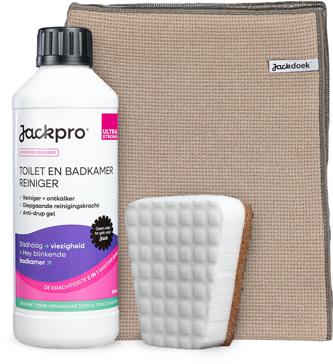 Jackpro Toilet en Badkamerreiniger met beige Droogdoek - voor badkamer, toilet, sanitair, tegels, glas en RVS - voordeelpakket