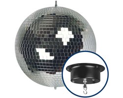 HQ-Power Set met discobal Ø 30 cm + 4W motor, roterende spiegelbol van reflecterend facetglas, 1.8-2.5 tpm, 5 kg draagvermogen, veilig ophangsysteem voor plafondmontage – Ideaal voor grote dansvloeren, evenementen, clubs, en commerciële verlichting