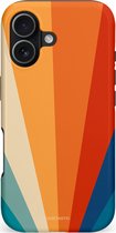 Casetastic hoesje geschikt voor Apple iPhone 17 - MagSafe - Dubbellaagse bescherming - Retro straal - Fashion Case - Oranje Okergeel Petrol Rood