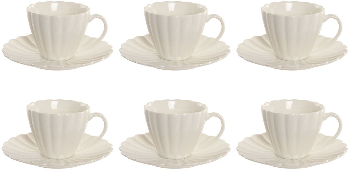 Set van 6 kopjes met schotel Home ESPRIT Wit Porselein 150 ml