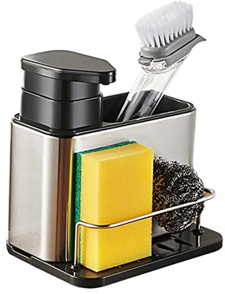 Spoelbak-Organizer-Drie-in-één-Opbergvak-Zeepdispenser-RVS-Keuken-en-Badkamer