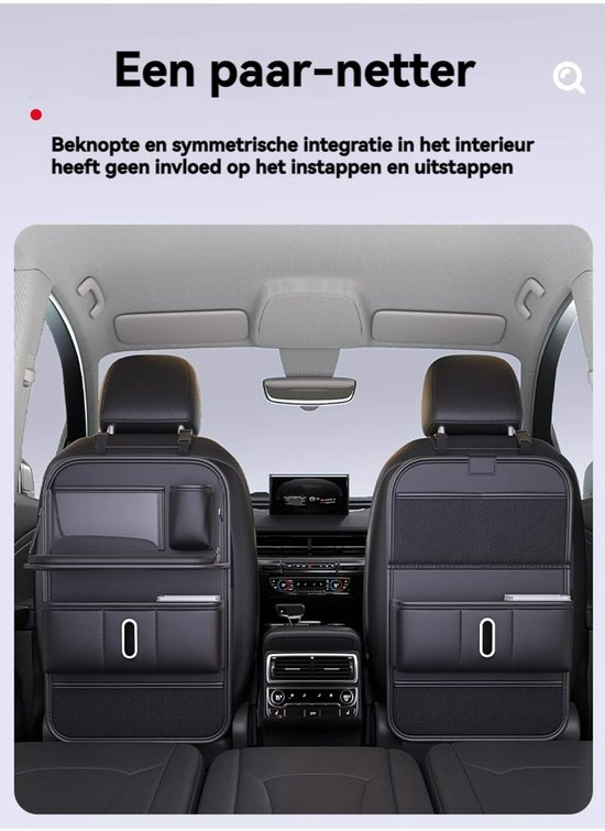 Premium PU Leren Autostoel Organizer- Auto Organizer met Tablet Houder - Auto Ipadhouder voor Kinderen - Auto Organizer met Uitklapbaar Tafel - Tray - Fleshouder - Tissuehouder - Car Organizer - Car seat organizer - Luxe Mat Zwart — afbeelding 5