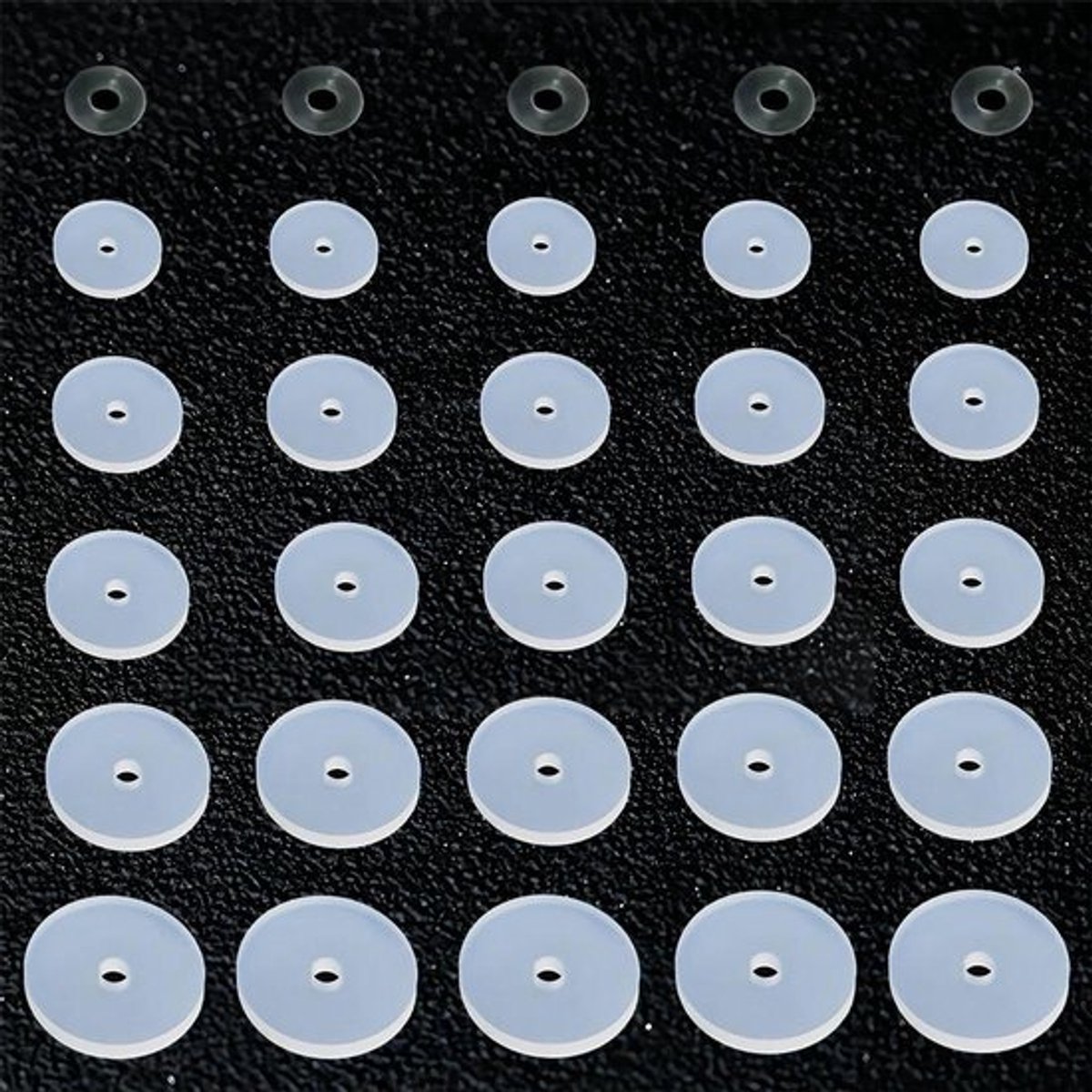 Siliconen piercings in diverse maten, 30 stuks clear disc pads voor oorbelhouder, stabiliseert oorringen - transparante bump stopperlapjes.