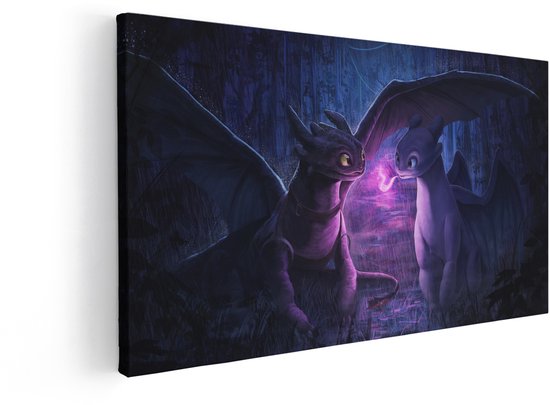Artaza Canvas Schilderij Draken - 80x40 cm - Wanddecoratie How To Train Your Dragon - Muurdecoratie Toothless - Kinderkamer Decoratie