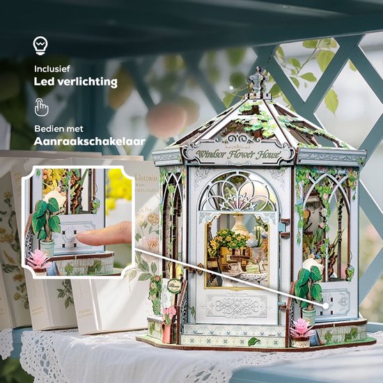 Miniatuur Windsor bloemenhuis met led verlichting en touch switch.