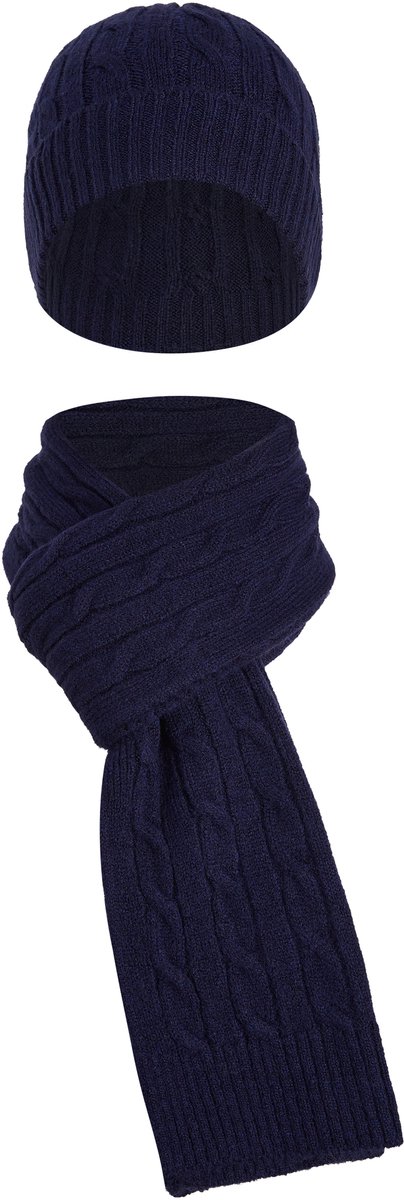 Felix Hardy Winter Gebreide Muts En Sjaal Set Unisex Navy - Einheitsgröße
