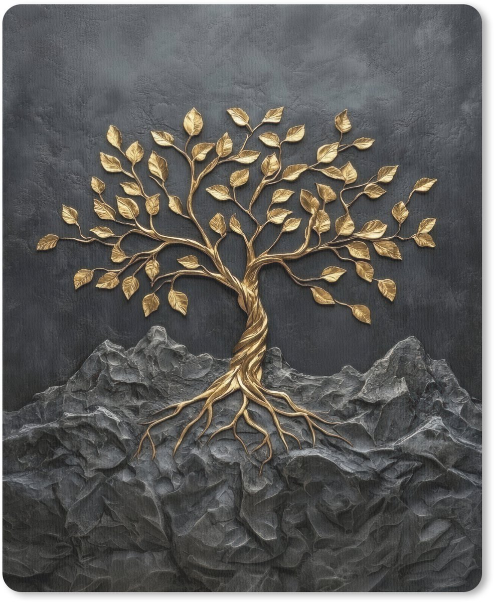 Muismat 19x23 cm - Mousepad Bladeren - Goud - Boom - Rots - Muismatten