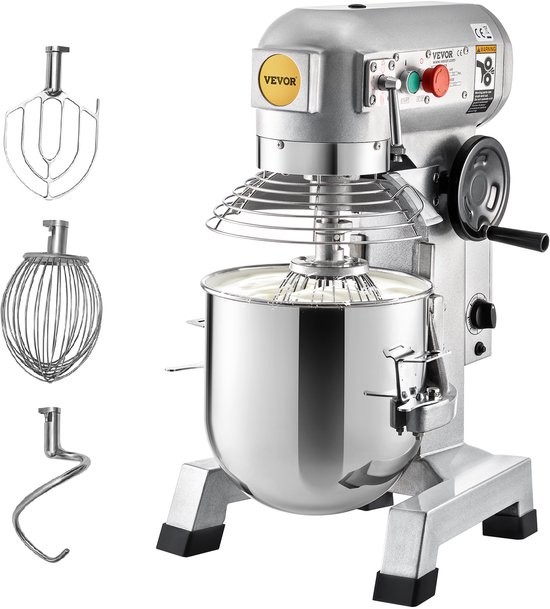 VEVOR Keukenmachine, Commerciële Kneedmachine met 15qt Rvs Kom, 850w Zware Elektrische Keukenrobot met 3 Snelheden 113/184/341rpm, Deeghaak Klopklopper Inbegrepen, Staande Mixer voor Bakkerij Pizzeria