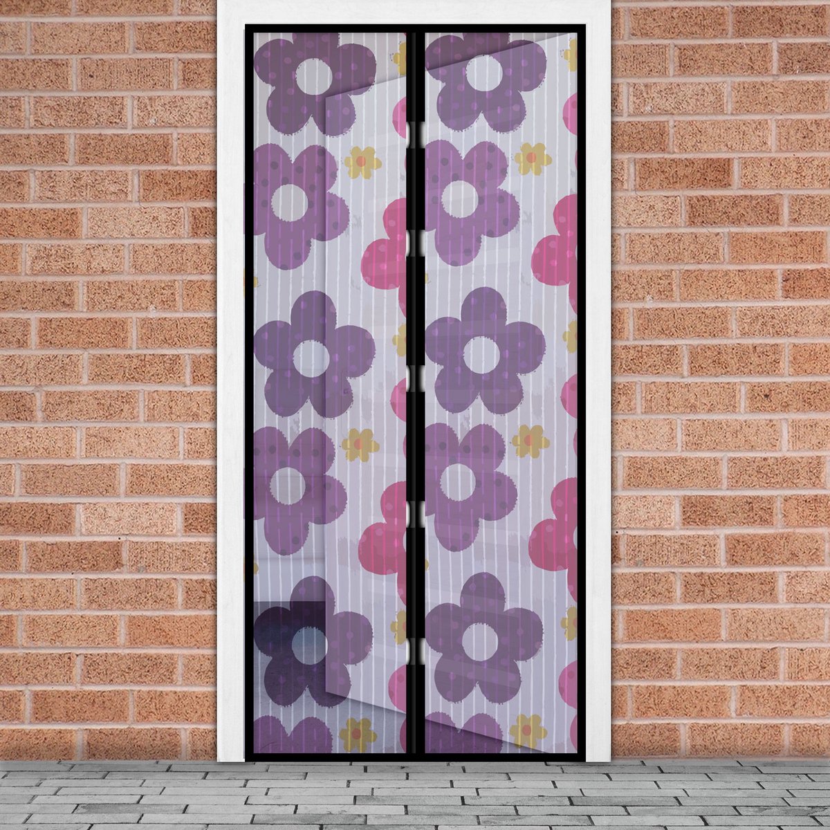Magnetisch Vliegengordijn / Hordeur Tegen Insecten – Hor met Magneten – Kleurrijk Bloemenpatroon – 100 x 210 cm – Zelfsluitend – Met Klittenband – Wasbaar en UV-Bestendig [11398I]