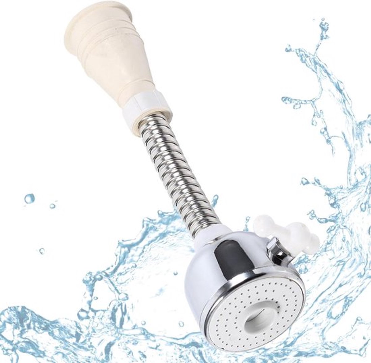 Waterbesparend Verlengstuk voor Kraan, 360° Draaibare Kraanbeluchter voor Badkamer en Keukenaccessoires met 3 zoekwoorden: keukenkraan, waterbesparend, draaibare waterkraan.
