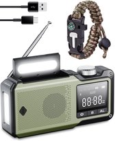 ODESSEY Noodradio Solar Opwindbaar - 10.000mAh Powerbank - met Bluetooth - Zaklamp - Draagbare Radio - Noodpakket