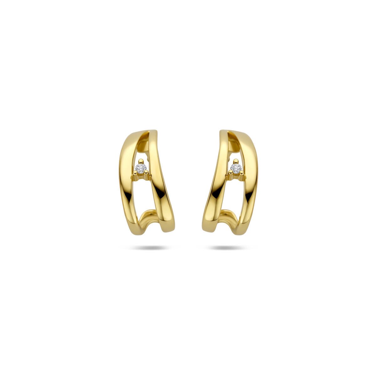 14K Geelgouden stekeroorringen 0.02ct 2x 0.01ct h si 14 mm - 4035364