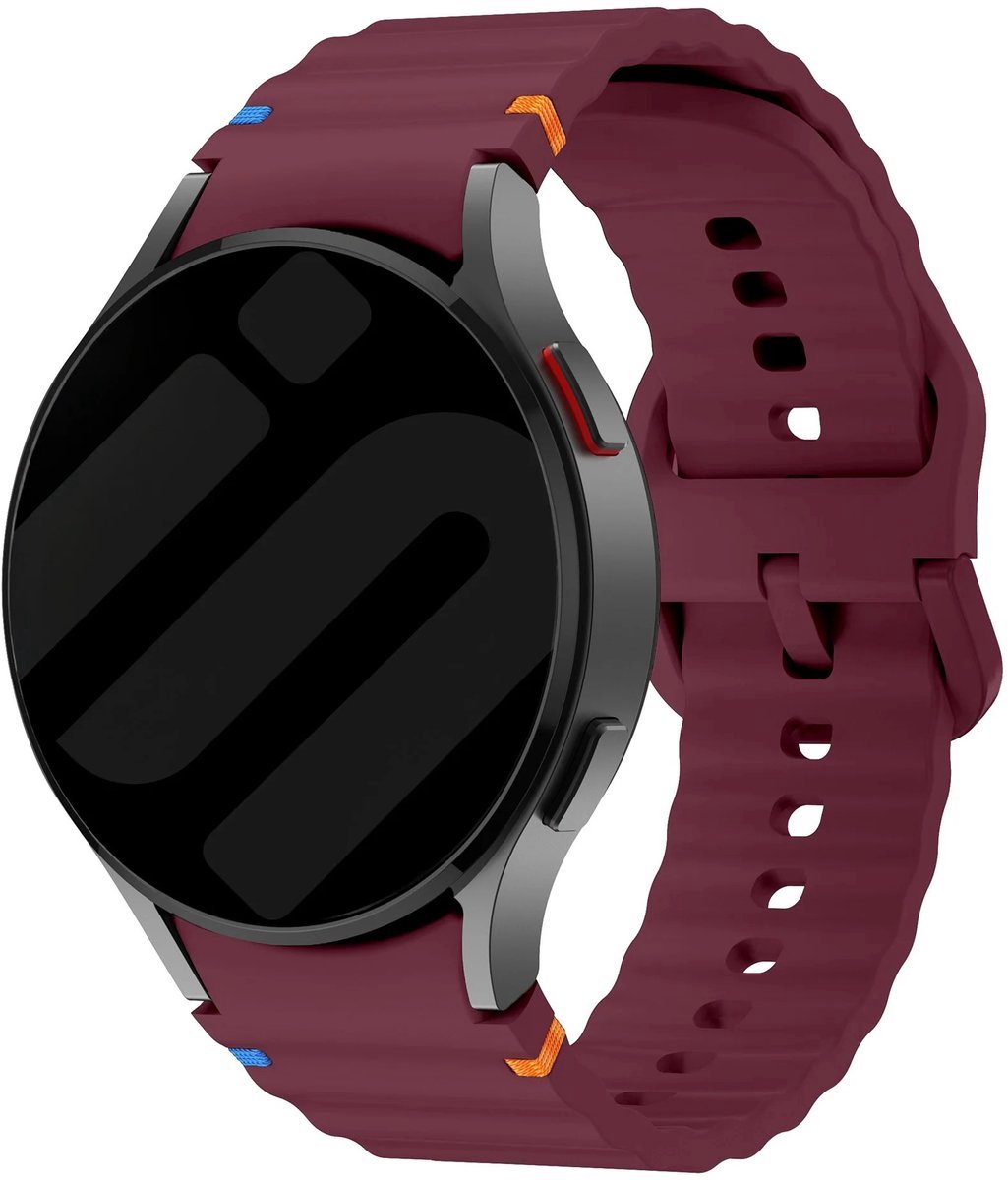 Horlogebandje - Smartwatch bandje - Watchband - Geschikt voor Samsung Galaxy Watch 7 (40 & 44mm) / 6 Classic (43 & 47mm) / 5 (Pro) / 4 (Classic) / FE - Siliconen Wave - Bordeaux rood / wijn - Jonyx