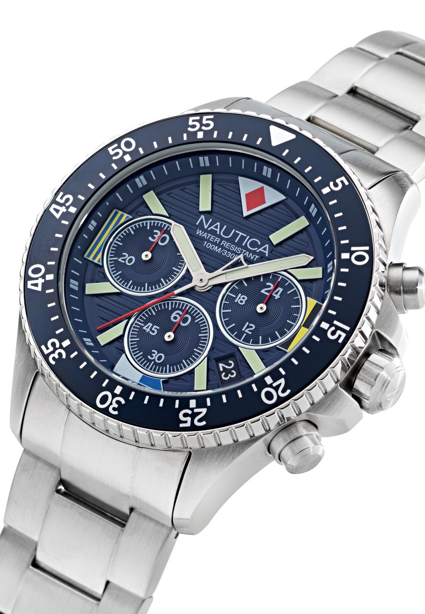 Nautica Wesport Quartz Analoog Horloge Zilverkleurig Material 100% Roestvrij Staal 100% Acero Inoxidablearmband 44 mm NAPWPS304