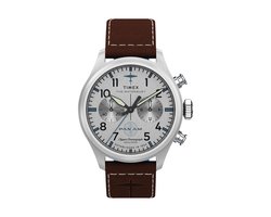 Timex Waterbury Pan Am - Chronograph Quartz Chronograaf Horloge Bruin En Zilverkleurig Kast Gemaakt Van 100% Roestvrij Staal En Een Armband Van 100% Leer 41 TW2Y38700YH