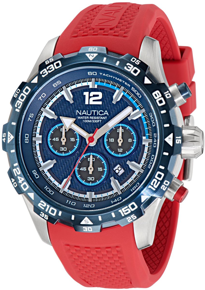 Nautica Nst Quartz Analoog Horloge Rood Material 100% Roestvrij Staal 100% Siliconaarmband Round NAPNSS401