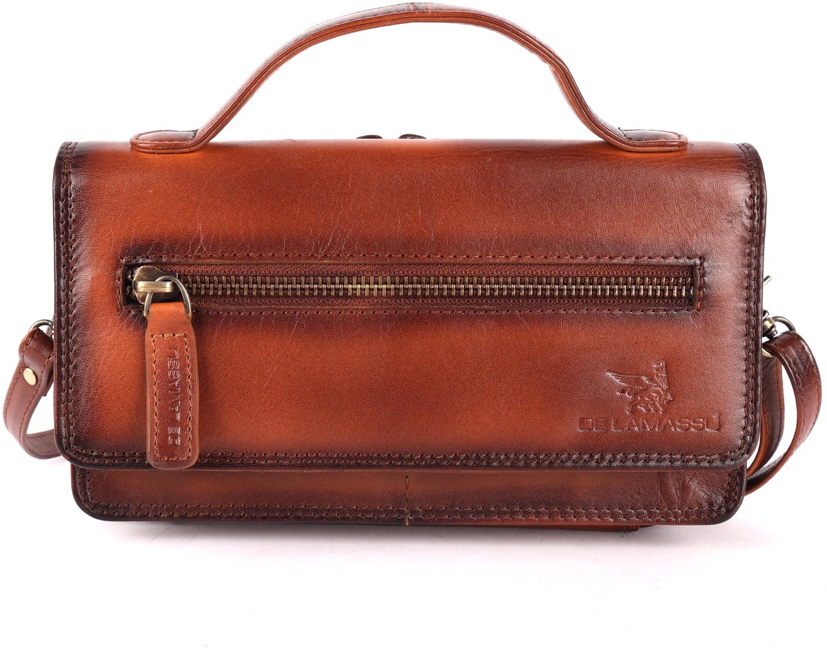 DE LAMASSU® (Marina) dames crossbodytas van echt leer – portemonnee met RFID-bescherming, 14 kaartvakken, telefoonvak, schouderriem, geschenkverpakking – 21 × 12 cm