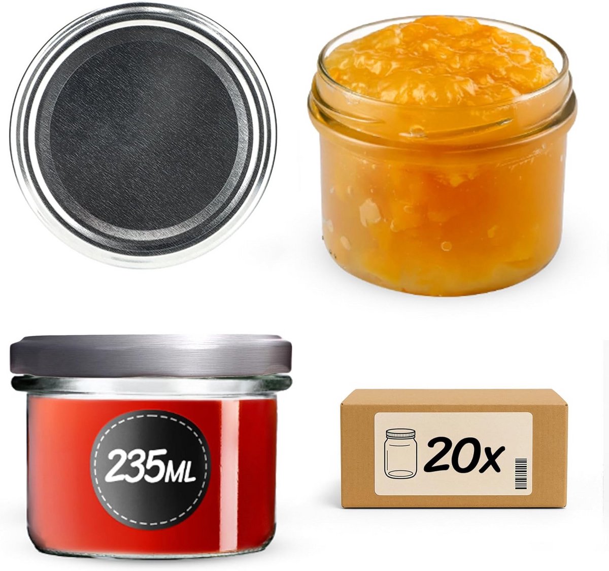 Set van 20 Luchtdichte Glazen Potjes met Deksel 235 ml voor Honing en Specerijen