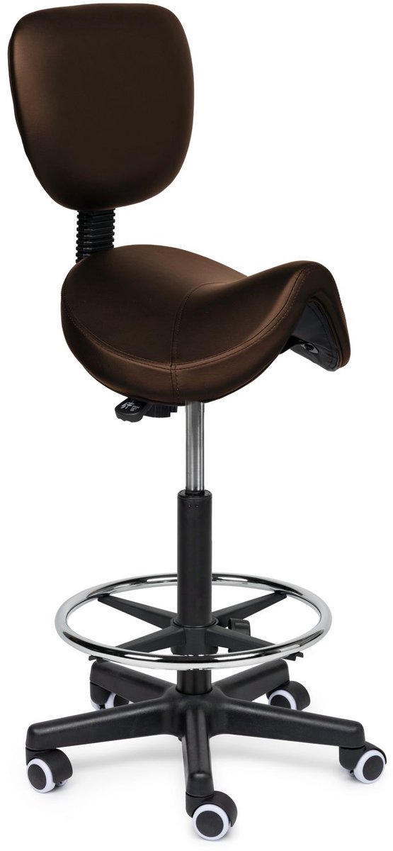 Ergonomische Zadelkruk met Rugleuning Comfort Bruin op Wielen Laag (40-57cm) / Zonder voetsteun / Standaard wielen