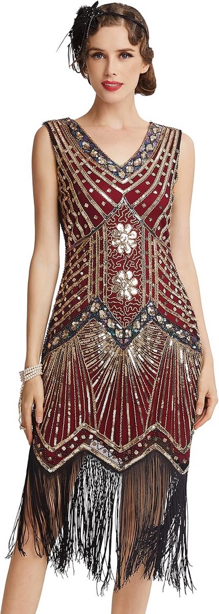 Damesflapperjurk Art Deco met Franje en Pailletten